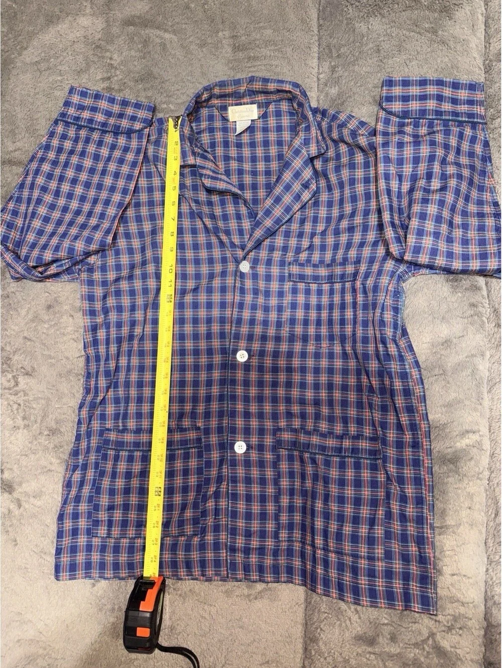 Christian Dior Men's M Blue Red Plaid Pajama Top Made in USA